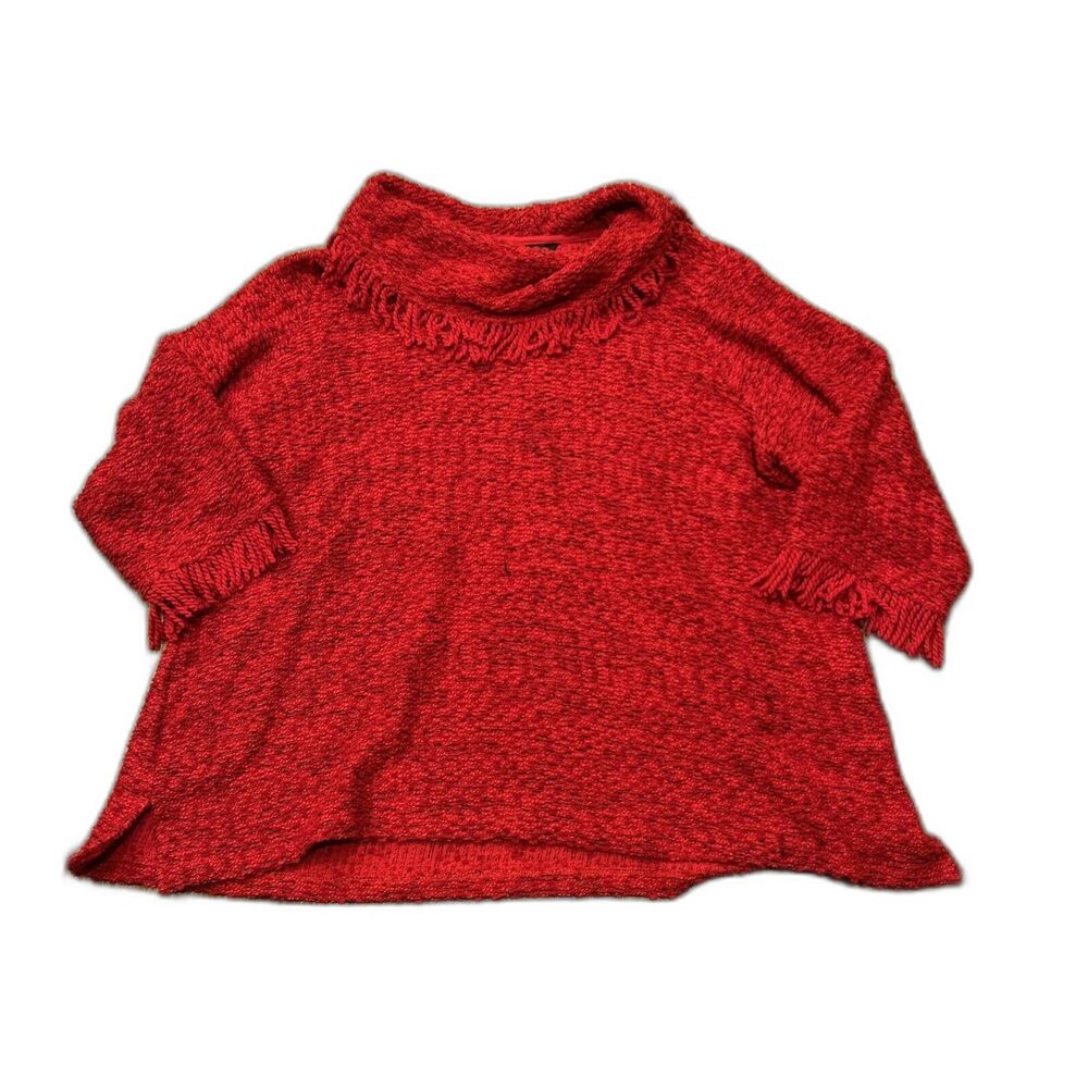 Ali Miles Sweater Women’s 2X Red Cowl Neck Fringe Trim Holiday Christmas Tunic